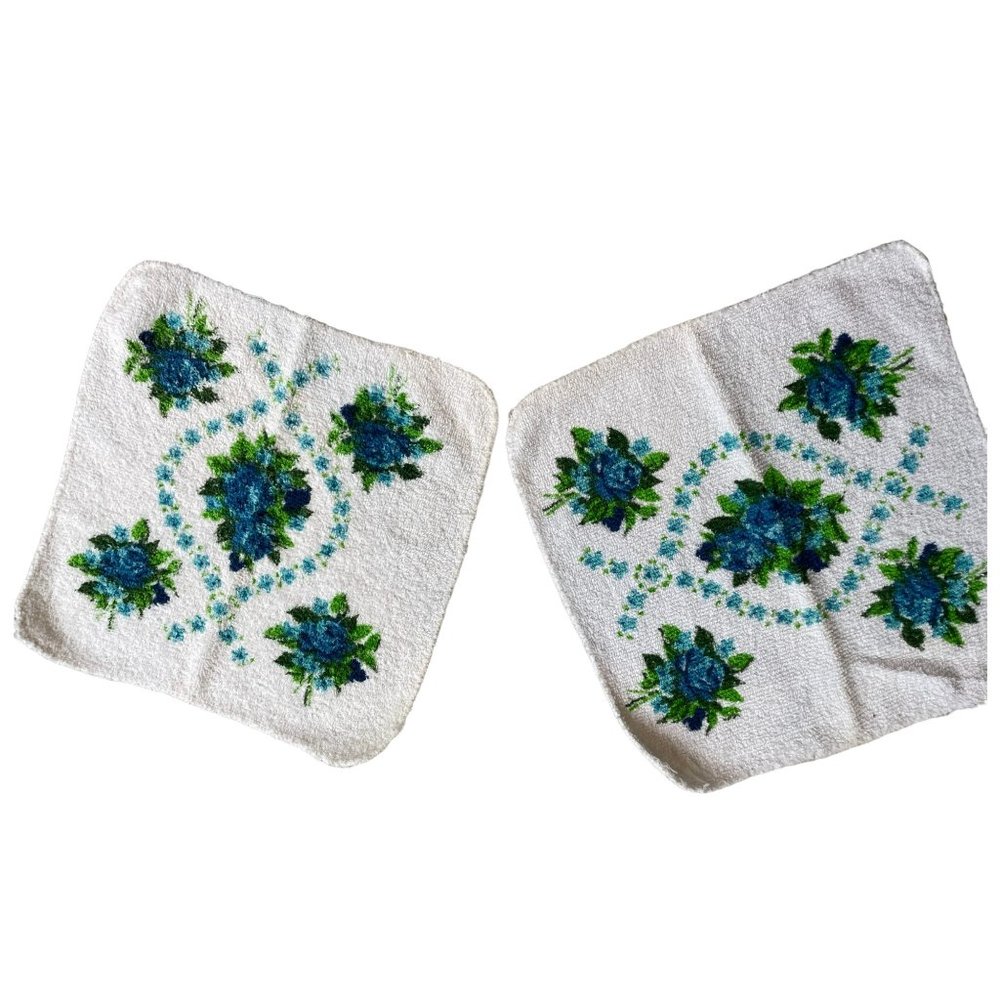 2 Vintage Wash Cloths Fieldcrest Floral Print 11.5" x 11.5"